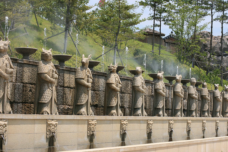 statuen, racing, dyrekretsen, Shin, asiatiske, fontene