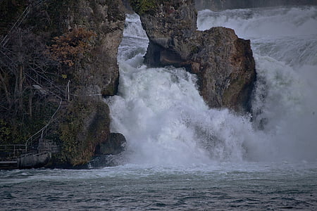 rhine falls, neuhausen am rheinfall, schaffhausen, switzerland, water, rock, water mass