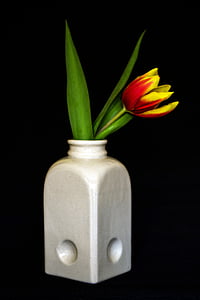 fleurs, tulipes, vase à fleur, fermer, vase, feuille, fleur