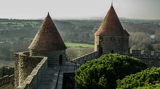Frankrike, Carcassonne, medeltida stad, vallarna, turer, Mountain, arkitektur