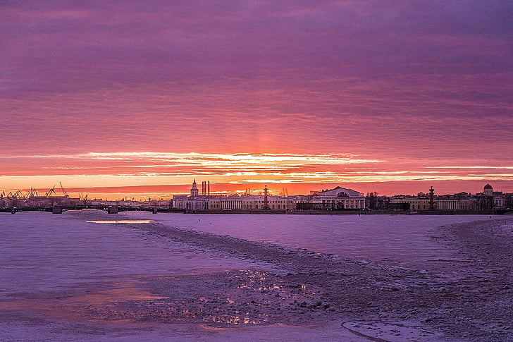 Sankt Peterburgas, Saulėlydis, Rusija, žiemą, vakare, gražu, gražus, inimitably