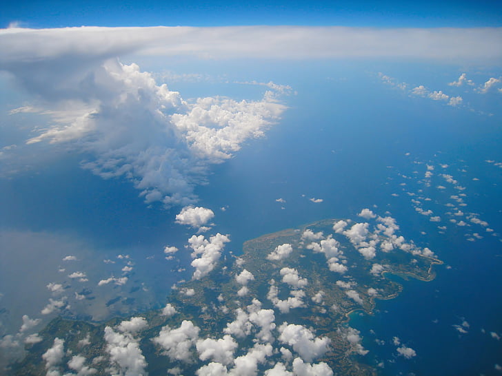Zdjęcie lotnicze, Chmura, morze, niebo, biały, niebieski, Okinawa