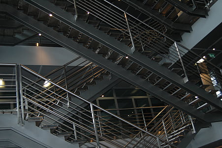 edificios, urbana, escaleras, escalera, metal, moderno, gris