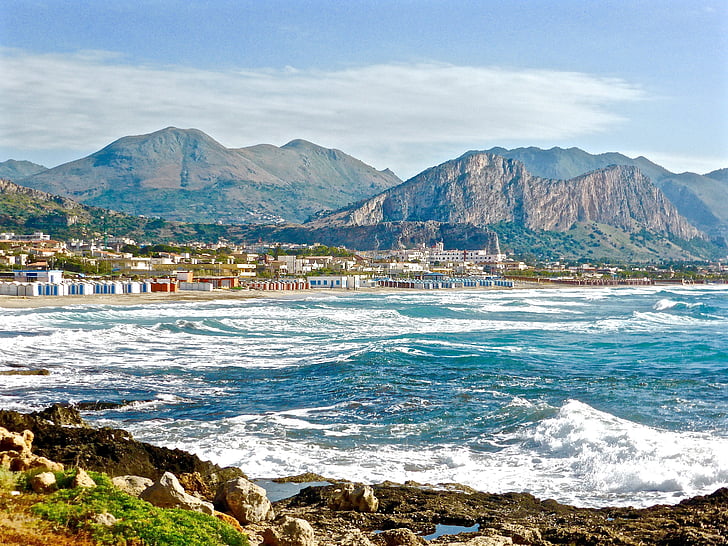 junto al mar, Sicilia, vista, Costa, Scenic, Costa, paisaje marino
