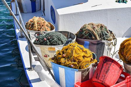 garn, båt, fiske, sjøen, tradisjonelle, utstyr, Kypros