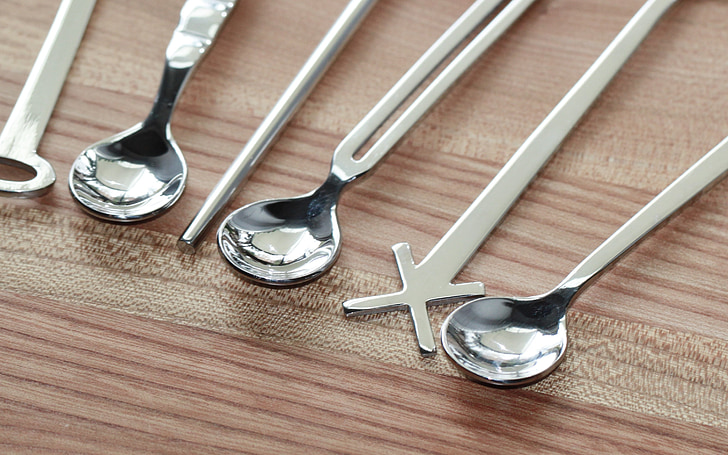 spoon, cutlery, teaspoon, silver, shiny, reflect, close