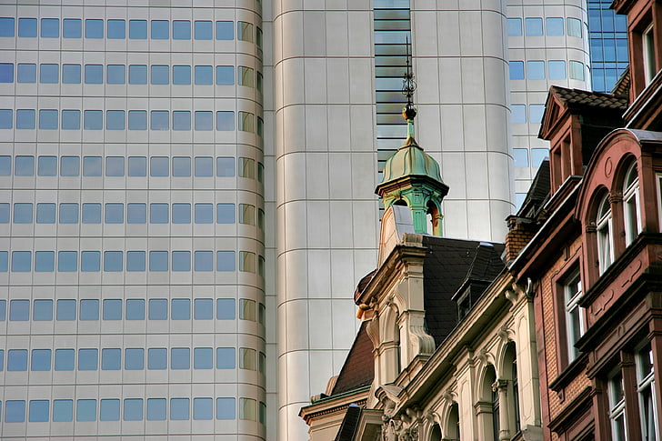 contrasten, Frankfurt, ciutat, vell, nou, cases, façana