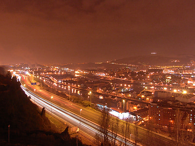 Bilbao, öö, valgus, valgustus, City, atmosfäär, tume