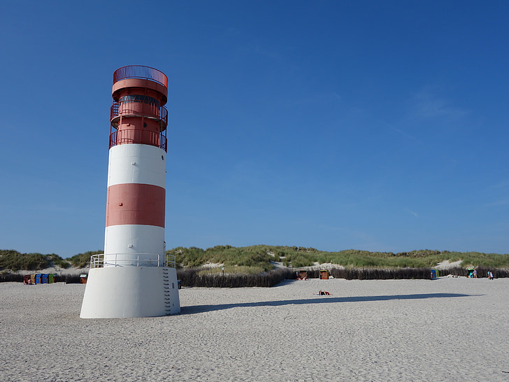 lighthouse, sand, beach, blue, north sea, island, coast