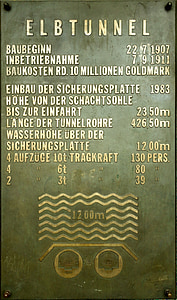 staré Labe tunel, Hamburk, technické specifikace, Pamětní deska