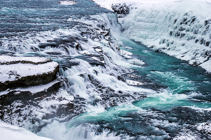 gulfoss, Cachoeira, Islandês, Islândia, paisagem, água, poderosos