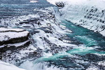 Gulfoss, vattenfall, Isländska, Island, landskap, vatten, kraftfull