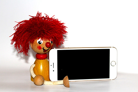iPhone, pumuckl, nens, telèfon, divertit, figura, valent