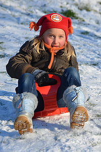 sled, child, snow, people, girl, hat, winter