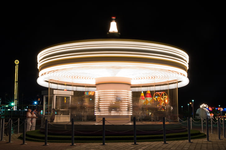 amusement park, blurred motion, carnival, carousel, children, color image, enjoyment