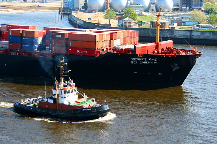 elbe, maritime, transport, container ship, seafaring, ship, water