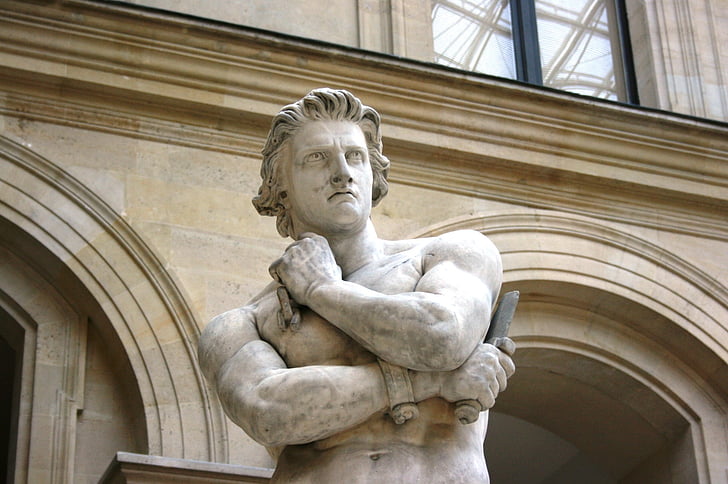 spartacus, sculpture, louvre, statue, architecture, europe