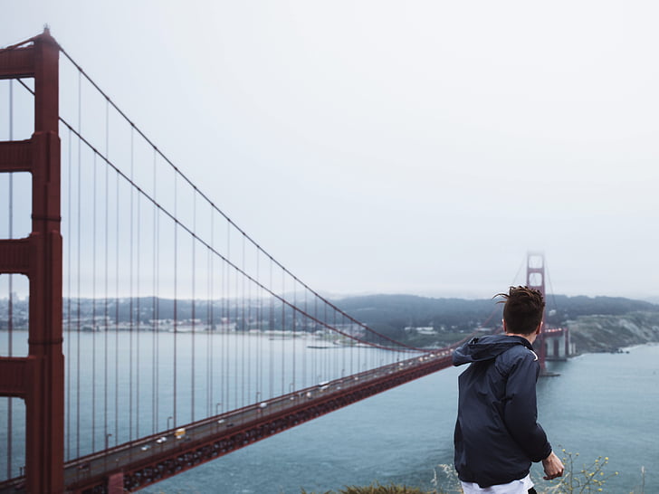 Brücke, Mann, Person, Fluss, Wasser, Golden Gate Brücke, Hängebrücke