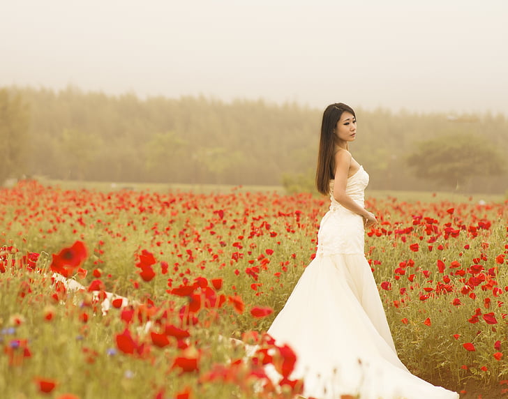 blur, dress, fashion, flowers, girl, outdoors, person