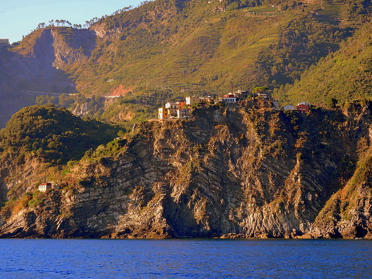 cinque terre, cliff, houses, country, sea, mountain, corniglia