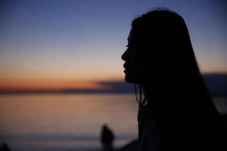 portrait, silhouette, youth, for men and women, women, sunset, one Person