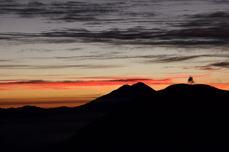 silhouette, mountain, cloud, sky, sunset, guatemala, dramatic sky