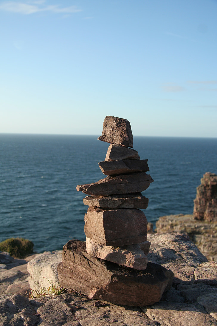 stones, stack, sea, coast, water, holiday
