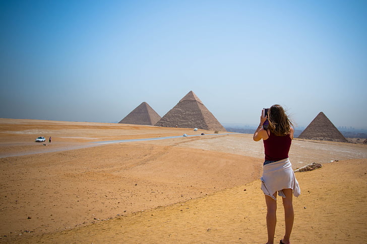 пирамида, Египет, Момиче, египетски, древен, пътуване, Туризъм
