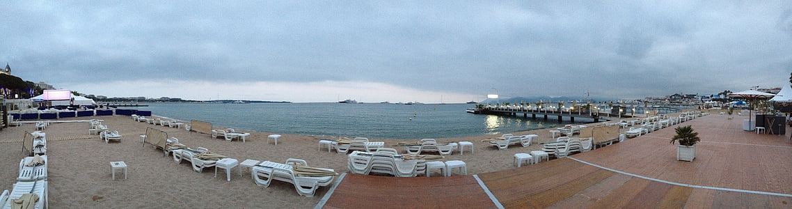 panoramski pogled, plaža, Cannes, more, luka