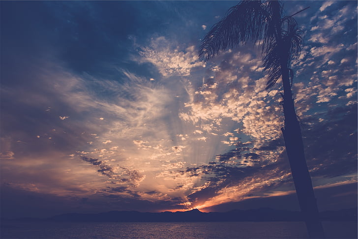 sunset, dusk, sky, night, dark, clouds, water