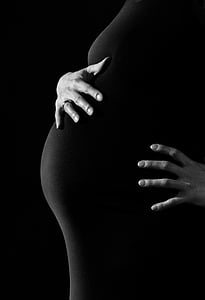 Closeup, Foto, těhotná, objala, těhotenství, Žena, břicho