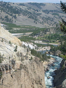 Yellowstone, Národní park, Příroda, venku, řeka, hory, horniny stromy