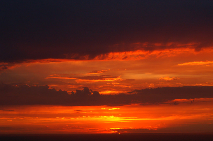 solnedgang, Twilight, rød oransje himmelen, Middelhavet, Seascape, kveld, skyer