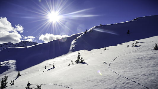 sniego peizažas, žiemą, sniego, Naujoji Zelandija, Saulė, dangus, žiemos nuotaikos