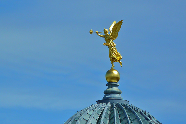 Дрезден, изглед към града, купол, Ангел, posaunenengel, злато, позлатен