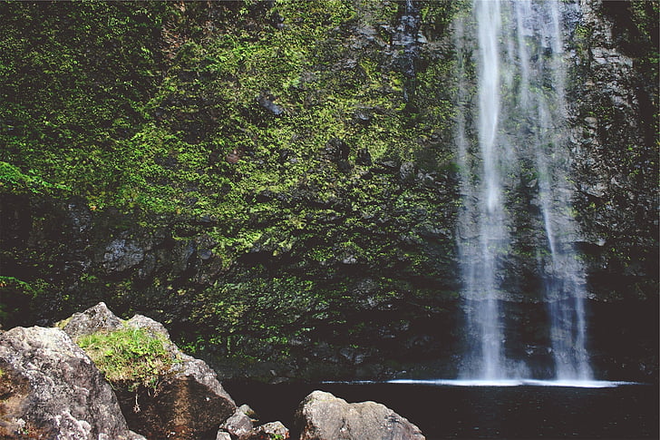 waterfall, cascade, flowing, scenic, water, outdoor, fresh