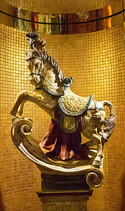 hest, statue, fliser, mosaik, guld, udsmykkede, dekoration