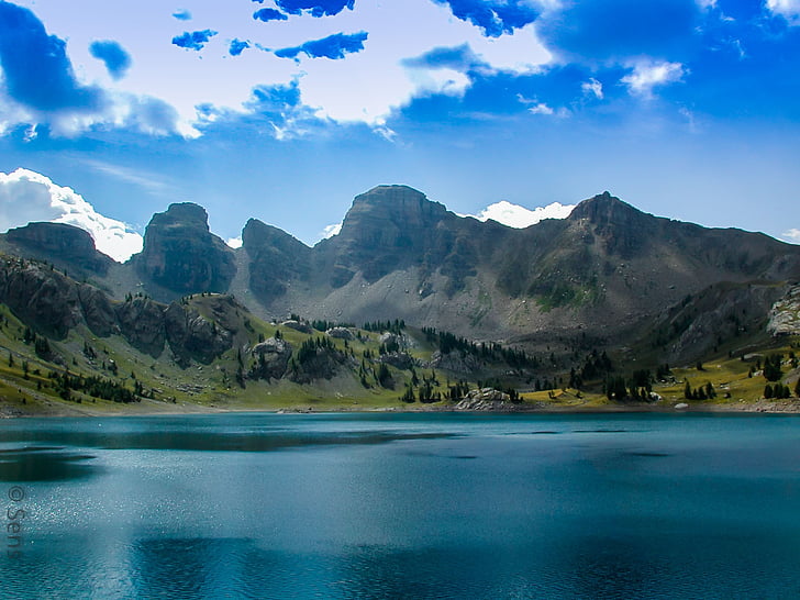 nature, mountain, lake, landscape, summit, clouds, blue