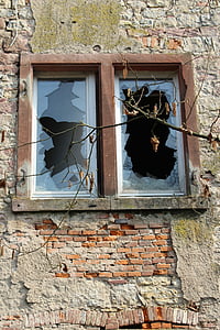 вікно, Старий, старі вікна, Скло, цегельні, фасад, віконне скло