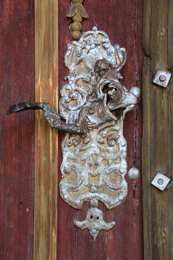 door handle, old, church, dinosaur, door knob