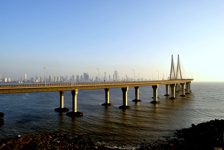 Rajiv gandhi mořská linka, visutý most, Bandra-worli mořská linka, Most, Architektura, Bombaj, Indie