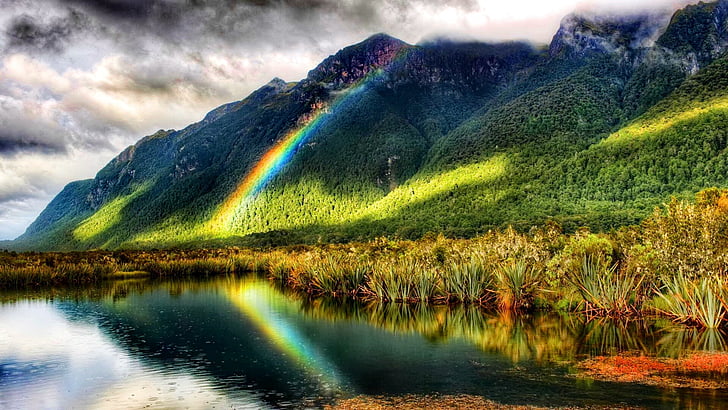regenboog, natuur, landschap, berg, Lake, buitenshuis, reflectie
