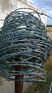 wire, wired, metal, barbed wire, barbed wire fence, perimeter fence, skewers