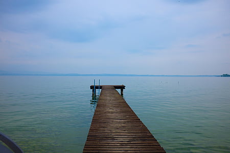 empty, wooden, boat, dock, jetty, lake, stage