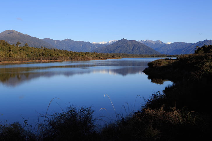 new zealand, lake, mountains, the southern alps, sunny days, tourism, west coast