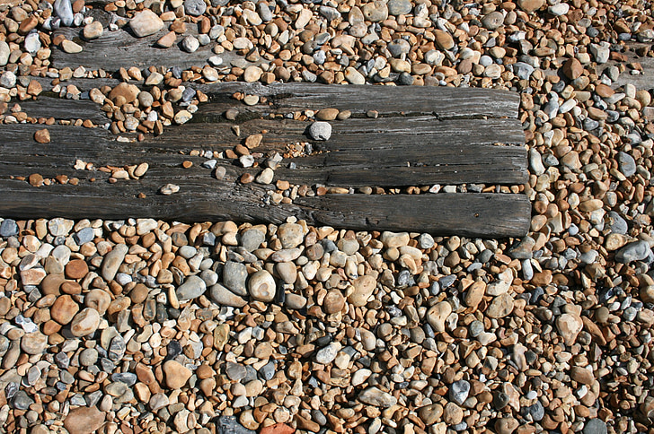 board, beach, pebble, roller, old board, wood, wood piece
