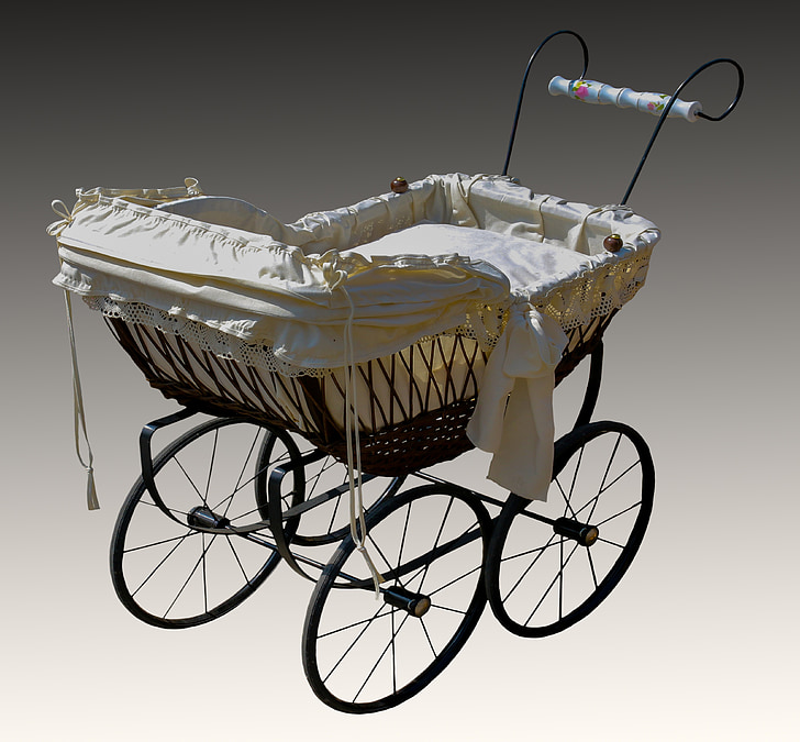 baby carriage, old, nostalgic, nostalgia, flea market, wheel, illustration