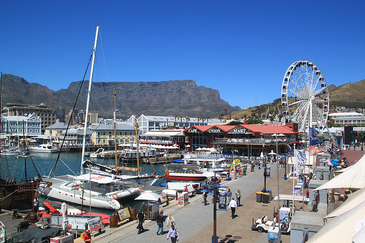cape town, south africa, beach, table mountain, entertainment centre, sky, blue