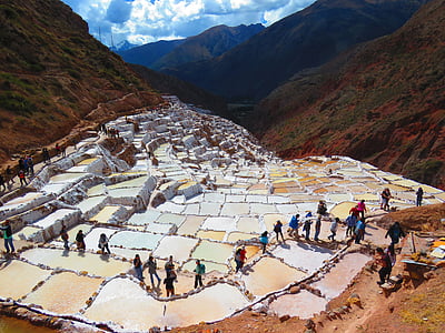 landskap, saltlösning, salt, Salinas i maras, Peru