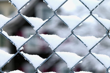 wire mesh, snow, winter, pattern